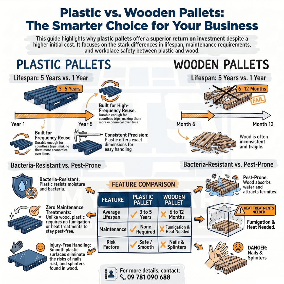 ပလပ်စတစ် နှင့် သစ်သား Pallet — သင့်လုပ်ငန်းအတွက် ပိုကောင်းသောရွေးချယ်မှု